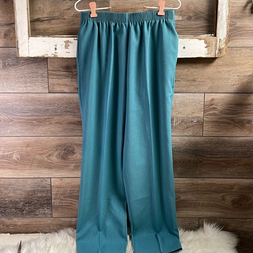 Alia Petites Ladies Teal Elastic Waist Dress Pants, Size 12 Petite